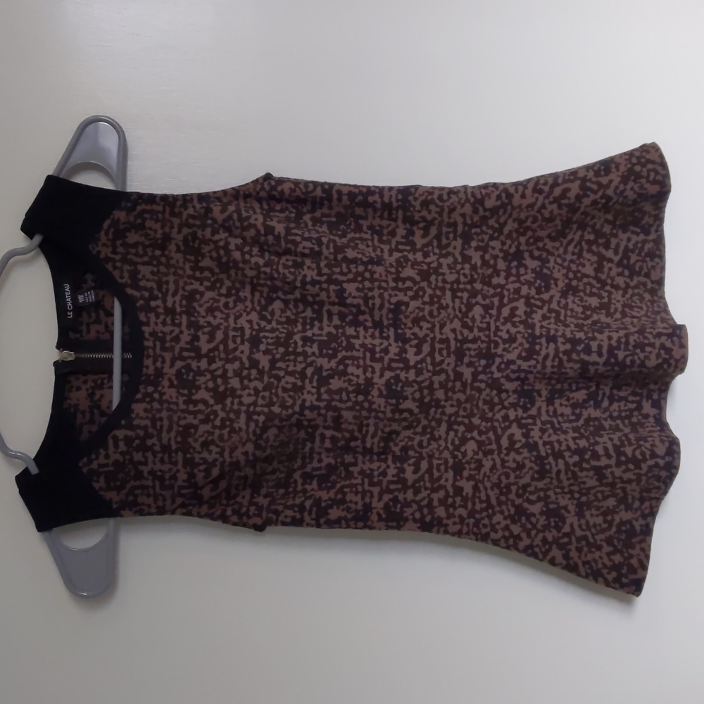 LE CHATEAU Peplum Black & Brown Patterned Tank
